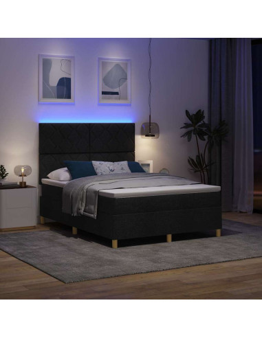 Letto a Sorgente LED con testiera Nero 140 x 200 cm Tessuto