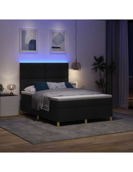 Letto a Sorgente LED con testiera Nero 140 x 200 cm Tessuto