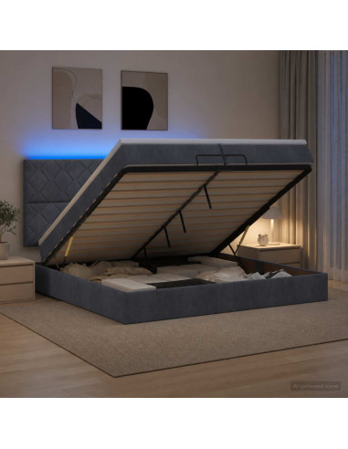 Letto Ottomano con Materasso e LED Grigio Scuro 200 x 200 cm