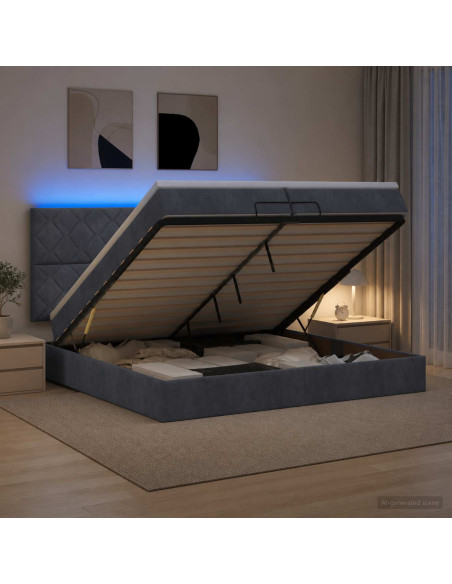 Letto Ottomano con Materasso e LED Grigio Scuro 200 x 200 cm