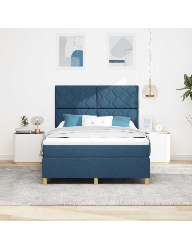 Letto a Sorgente LED con testiera Blu 140 x 200 cm Tessuto