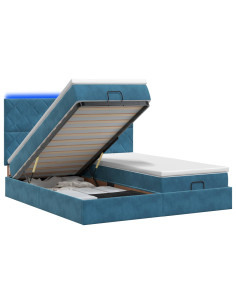 Letto Ottomano con Materasso e LED Blu scuro 160 x 200 cm 2