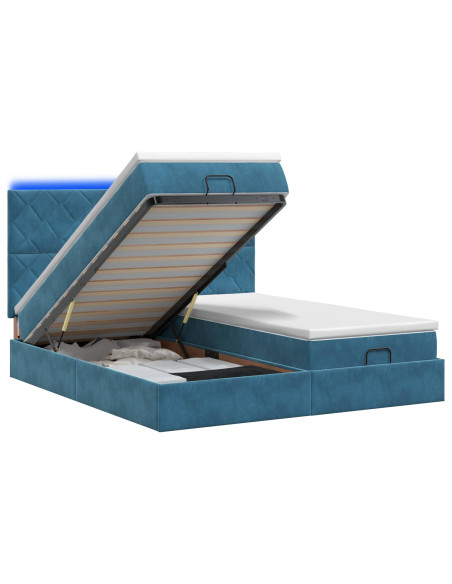 Letto Ottomano con Materasso e LED Blu scuro 160 x 200 cm