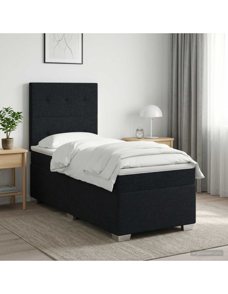Letto box spring con materasso Nero 100 x 200 cm Tessuto