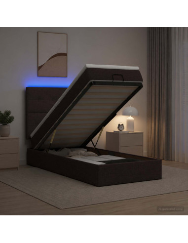 Letto Ottomano con Materasso e LED Marrone Scuro 100 x 200 cm