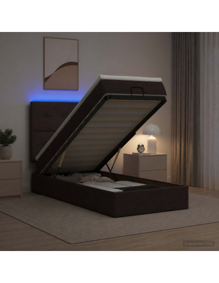 Letto Ottomano con Materasso e LED Marrone Scuro 100 x 200 cm