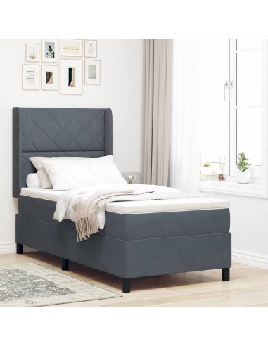 Letto a molle con strisce LED Grigio scuro 100 x 200 cm Velluto