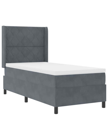 Letto a molle con strisce LED Grigio scuro 100 x 200 cm Velluto