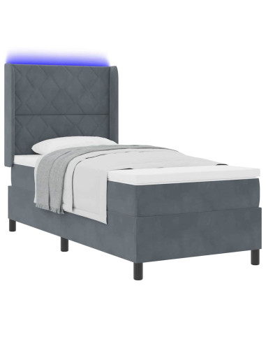 Letto a molle con strisce LED Grigio scuro 100 x 200 cm Velluto