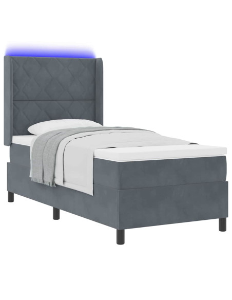 Letto a molle con strisce LED Grigio scuro 100 x 200 cm Velluto