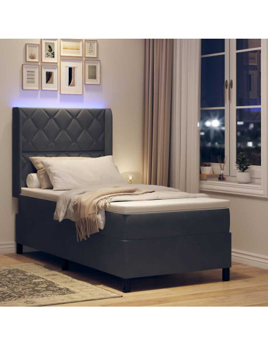 Letto a molle con strisce LED Grigio scuro 100 x 200 cm Velluto