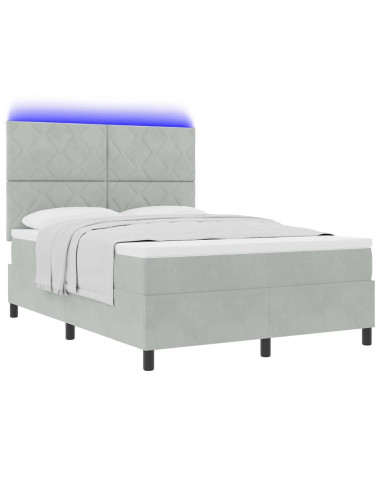 Letto a Sorgente LED Grigio chiaro 160 x 200 cm Velluto