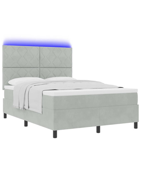 Letto a Sorgente LED Grigio chiaro 160 x 200 cm Velluto