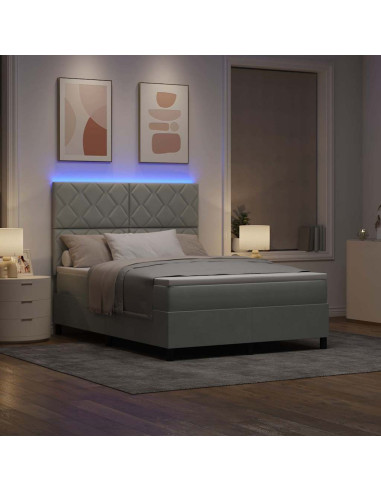 Letto a Sorgente LED Grigio chiaro 160 x 200 cm Velluto