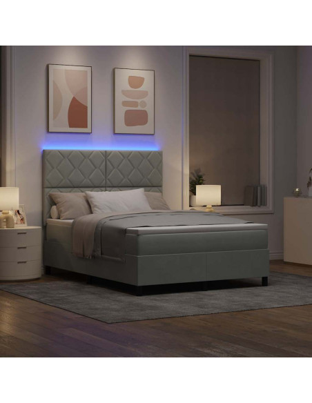 Letto a Sorgente LED Grigio chiaro 160 x 200 cm Velluto