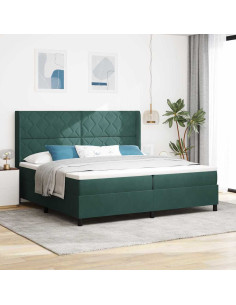 Letto a molle con strisce LED Verde Scuro 200 x 200 cm Velluto