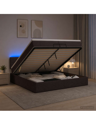 Letto Ottomano con Materasso e LED Marrone Scuro 200 x 200 cm