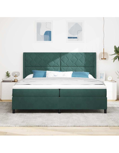 Letto a molle con strisce LED Verde Scuro 200 x 200 cm Velluto