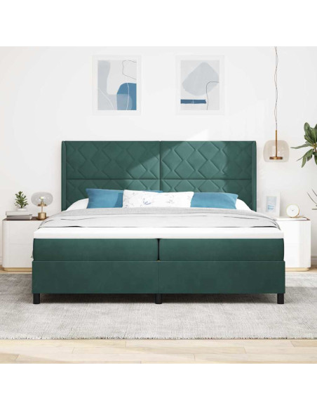 Letto a molle con strisce LED Verde Scuro 200 x 200 cm Velluto