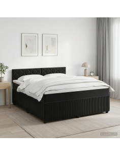 Letto box spring con materasso Nero 160 x 200 cm Velluto