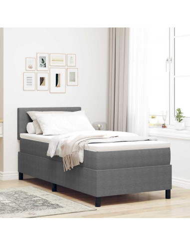 Letto a molle con testiera Grigio chiaro e bianco 100 x 200 cm