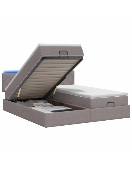 Letto Ottomano con Materasso e LED Tortora 160 x 200 cm Tessuto