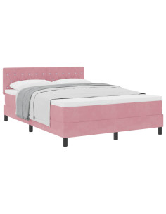 Letto a molle con materasso Rosa 140 x 200 cm Velluto 2