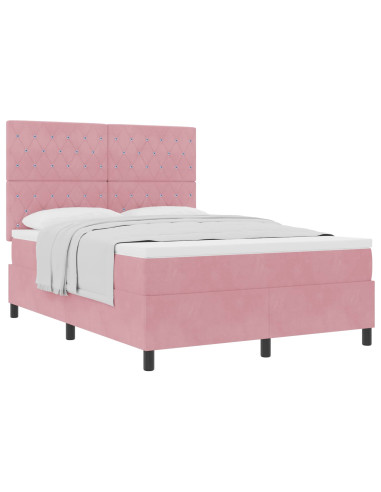 Letto a molle con materasso Rosa 140 x 200 cm Velluto