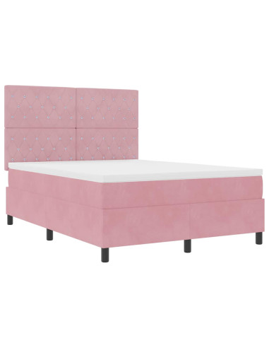 Letto a molle con materasso Rosa 140 x 200 cm Velluto