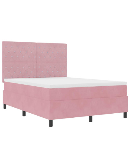 Letto a molle con materasso Rosa 140 x 200 cm Velluto