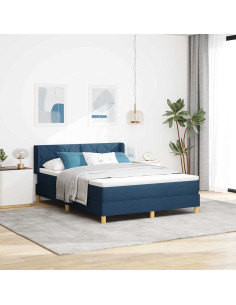 Letto a molle con testiera Blu 190 x 140 cm Tessuto