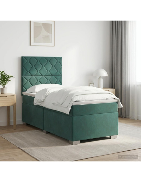 Letto box spring con materasso Verde Scuro 80 x 200 cm Velluto
