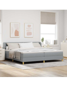 Letto a molle con testiera Grigio chiaro 200 x 200 cm Tessuto