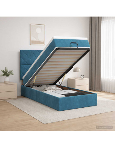 Letto Ottomano con Materasso e LED Blu scuro 80 x 200 cm