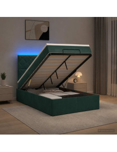 Letto Ottomano con Materasso e LED Verde Scuro 120 x 190 cm