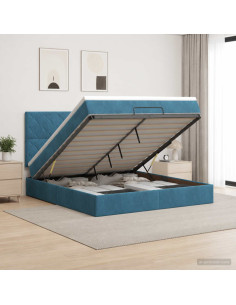 Letto Ottomano con Materasso e LED Blu scuro 140 x 200 cm