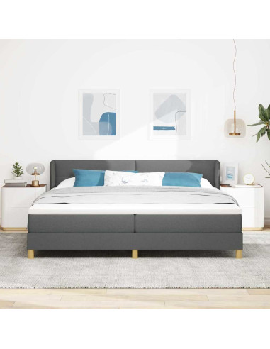 Letto a molle con testiera Grigio scuro 200 x 200 cm Tessuto