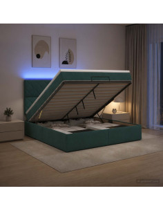 Letto Ottomano con Materasso e LED Verde Scuro 180 x 200 cm