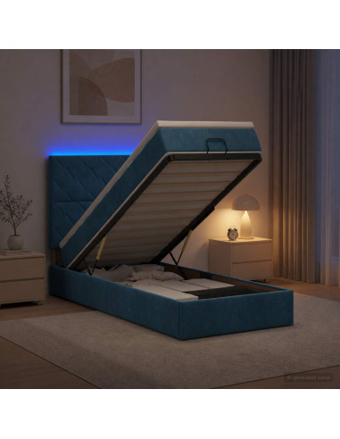 Letto Ottomano con Materasso e LED Blu scuro 80 x 200 cm