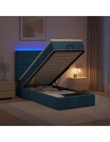 Letto Ottomano con Materasso e LED Blu scuro 80 x 200 cm