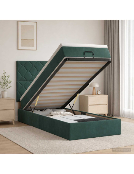Letto Ottomano con Materasso e LED Verde Scuro 100 x 200 cm