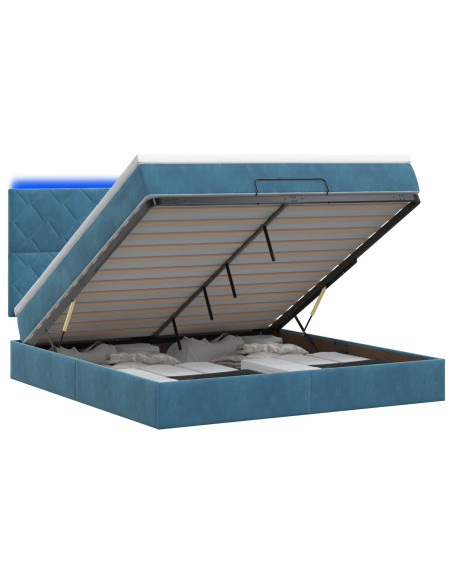 Letto Ottomano con Materasso e LED Blu scuro 140 x 190 cm