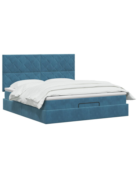 Letto Ottomano con Materasso e LED Blu scuro 140 x 200 cm