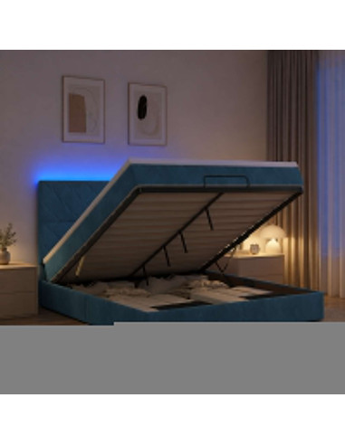 Letto Ottomano con Materasso e LED Blu scuro 160 x 200 cm