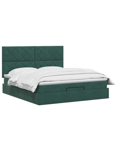 Letto Ottomano con Materasso e LED Verde Scuro 180 x 200 cm