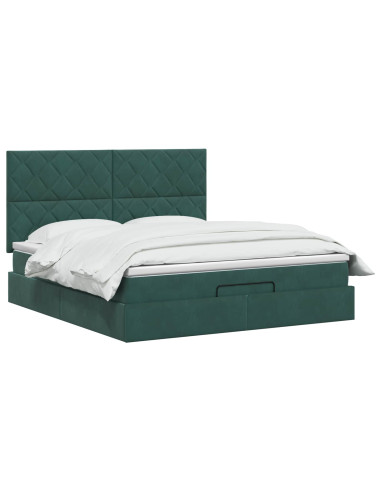 Letto Ottomano con Materasso e LED Verde Scuro 180 x 200 cm