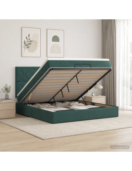 Letto Ottomano con Materasso e LED Verde Scuro 180 x 200 cm