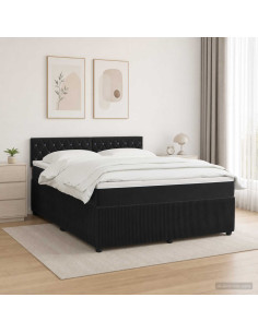 Letto box spring con materasso Nero 160 x 200 cm Velluto