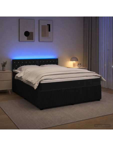 Letto box spring con materasso Nero 160 x 200 cm Velluto