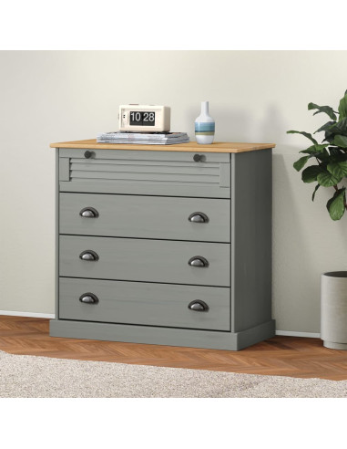 Cassettiera VIGO Grigia 80x40x76 cm in Legno Massello di Pino